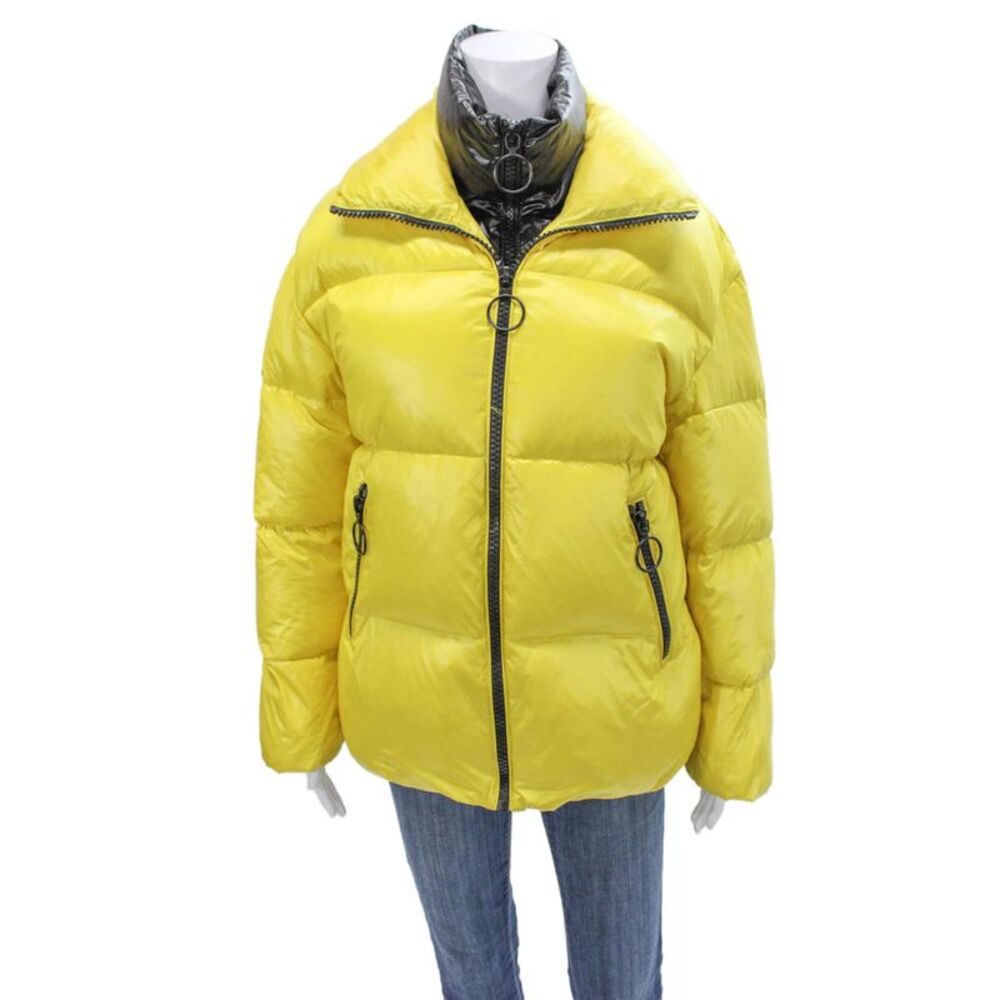 The Very Warm Womens Puffer Jacket Yellow Polyester Zip Long Sleeve Size S